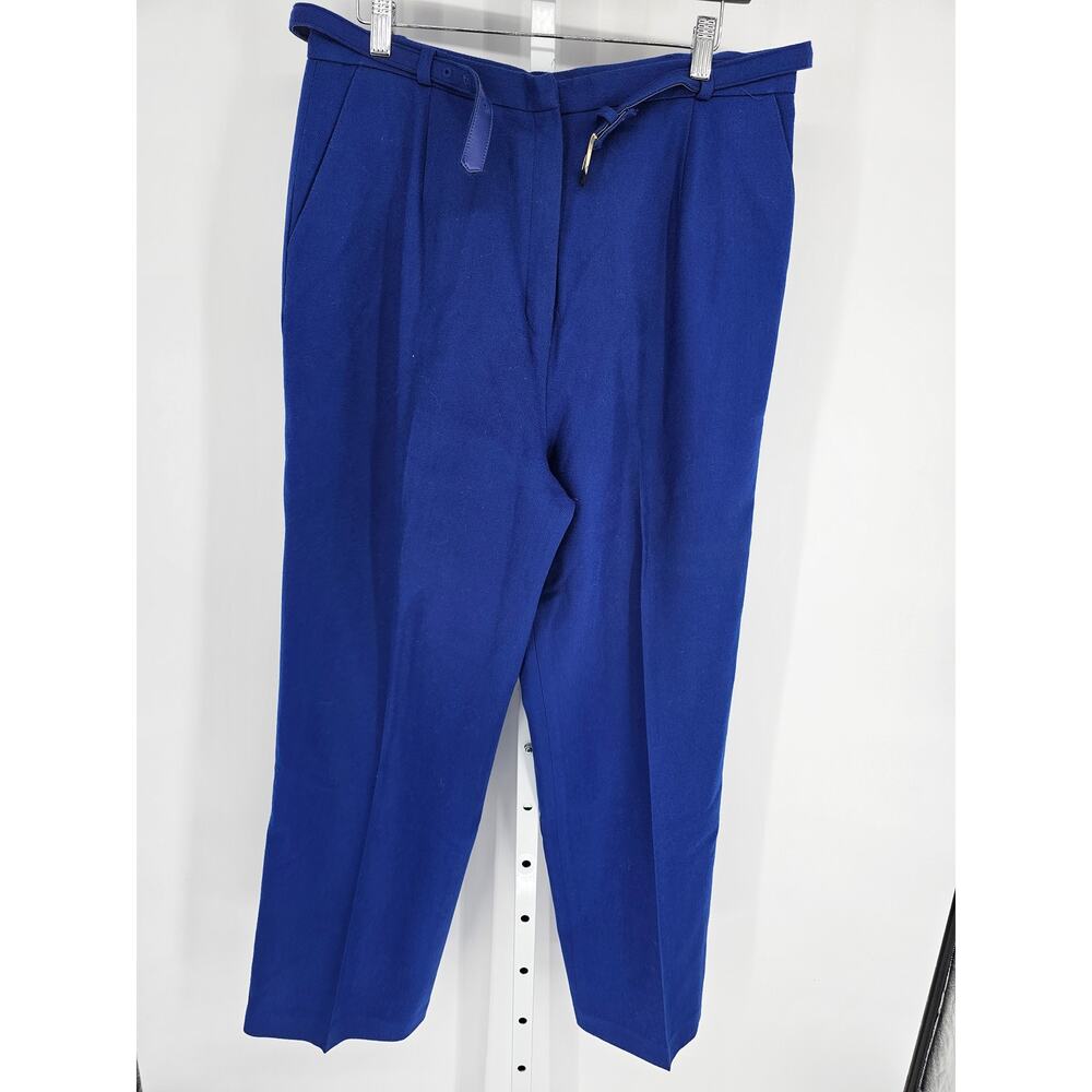 Country Suburbans Womens Sz 18 Belted 100% Wool Dress Pants Bright Blue Vtg